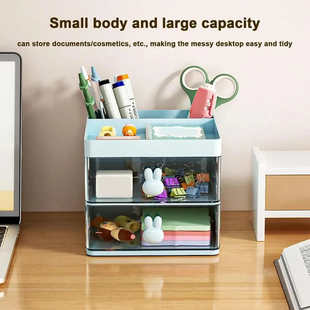 Small Desk Organizer With Drawer, Office Desktop Storage Box, Makeup Organizer, Business Card/Pen/Pencil/Mobile Phone/Stationery ALPENZO