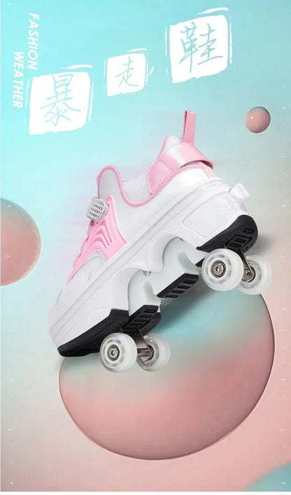 NEW children's sports roller skates deformation shoes 4 four-wheeled roller skates adult runaway shoes student deformation wheel