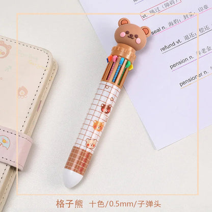 10 Colors Ballpoint Pen Cartoon Bear 0.5mm Colorful Ink Gel Pens Silicone Kawaii Pens School Office Supplies Korean Stationery ALPENZO