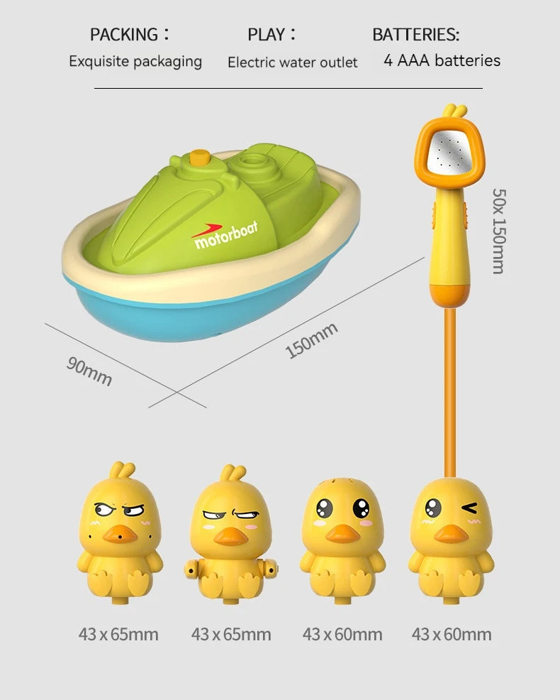 Cute Duck Bathtub Boat Toy with 3 Emotional Ducks Automatic Water Spray Toys for Toddlers, Sensory Interactive Baby Shower Gift ALPENZO