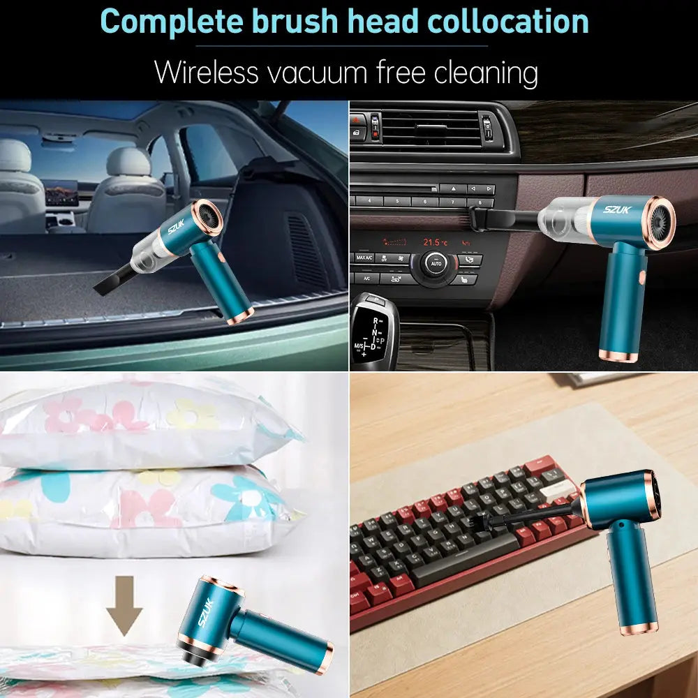 SZUK Mini Car Vacuum Cleaner Wireless Powerful Portable Cleaning Machine Handheld for Car Blow 2 In 1 Home Appliances - ALPENZO