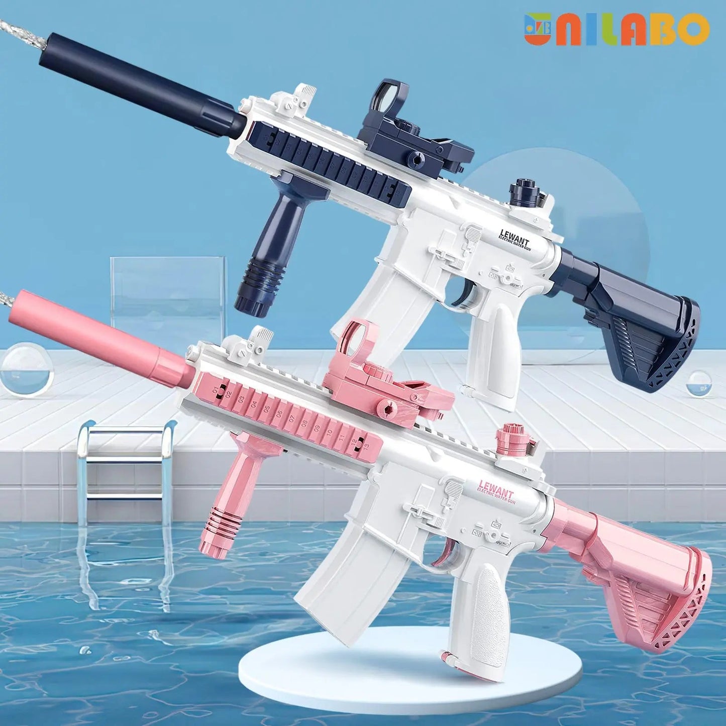 Unilabo M416 Electric Water Gun - Battery Powered With External Water Bottle Attachment - Perfect For Kids & Adults Outdoor Fun ALPENZO