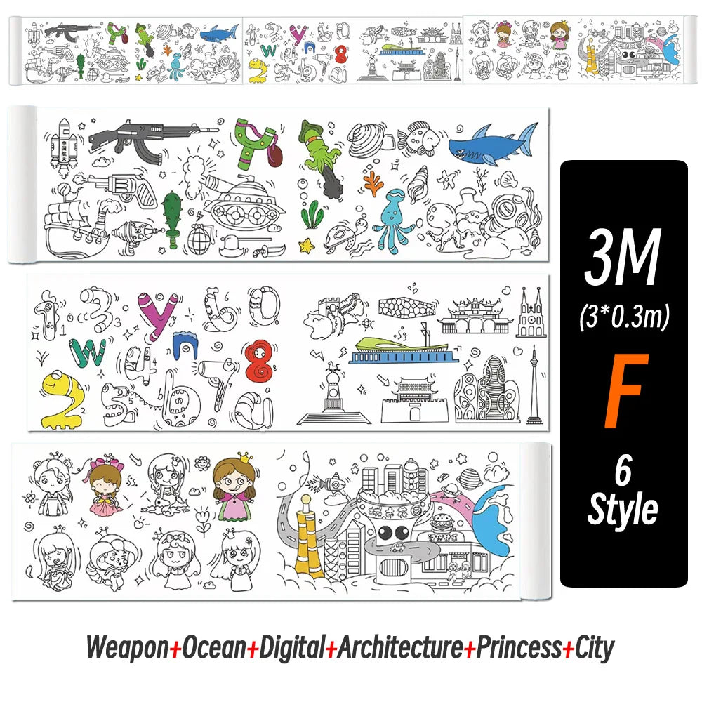 0.9/3M Space Food Animal Canvas Children's Drawing Roll DIY Coloring Paper Roll Color Filling Graffiti Paper-cut Painting School ALPENZO