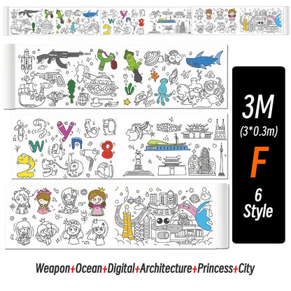 0.9/3M Space Food Animal Canvas Children's Drawing Roll DIY Coloring Paper Roll Color Filling Graffiti Paper-cut Painting School ALPENZO