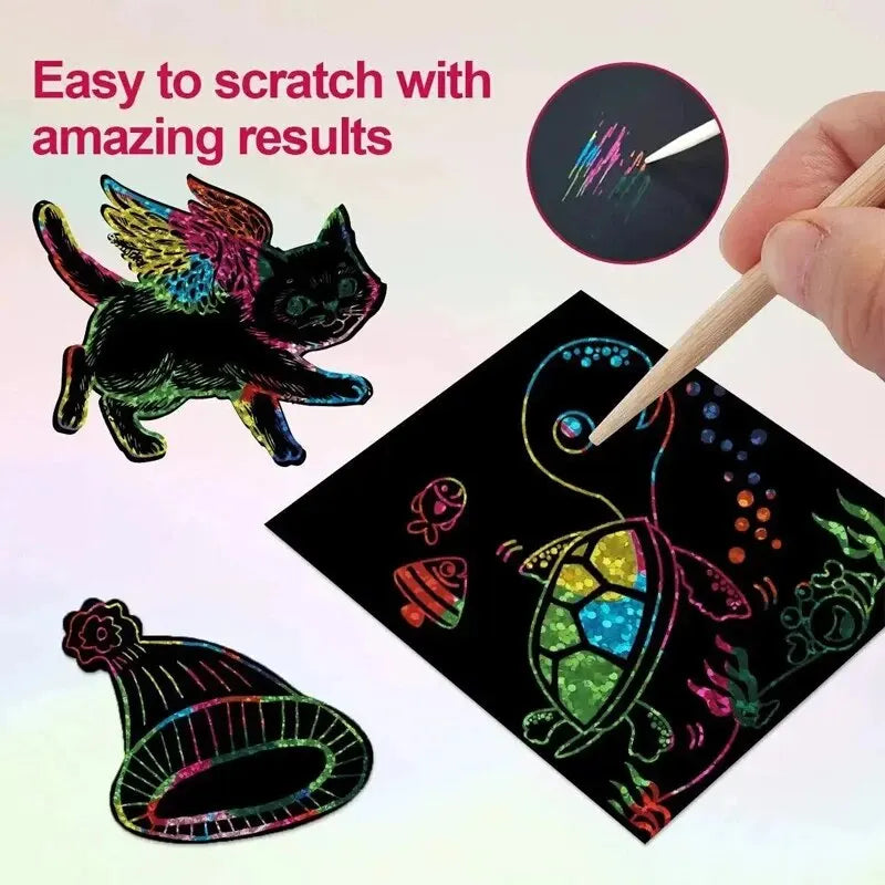100Pcs Dazzling Scratch Painting Parent Child Interactive Toys Note Cards Handmade Painting ALPENZO