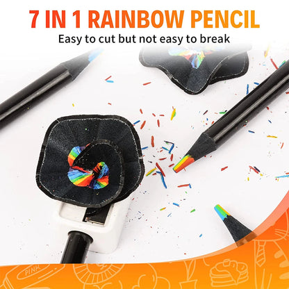 10 Pcs Colored Black Wood Pencils, 7 in 1 Rainbow Drawing Pencil. for Sketching, Doodling, Coloring, Painting ALPENZO