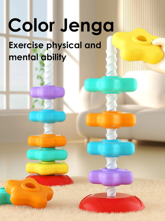 Montessori Rotating Rainbow Tower Baby stacking Puzzle Toys safety andEnvironmental Protection Colored children's Toys ALPENZO
