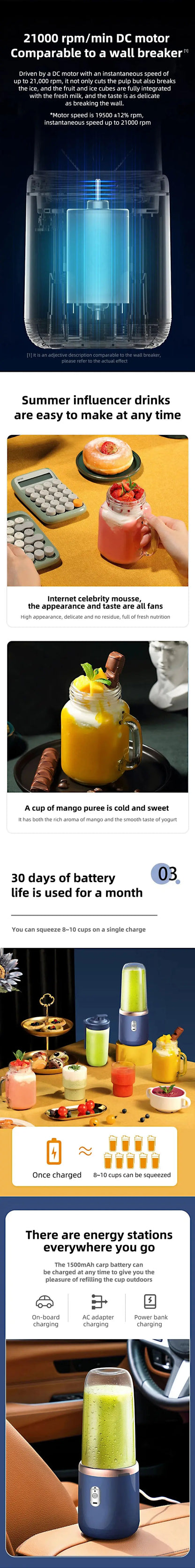 Portable Juicer Blender 400ml Electric Fruit Juicer USB Charging Lemon Orange Fruit Juicing Cup Smoothie Blender Machine 2cups - ALPENZO