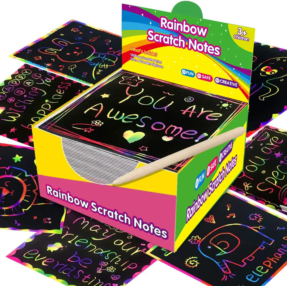 100 Pieces of Scratch-off Paper Boxed with Colorful Hand-painted Amazon Best-selling Scratch-off Paper ALPENZO