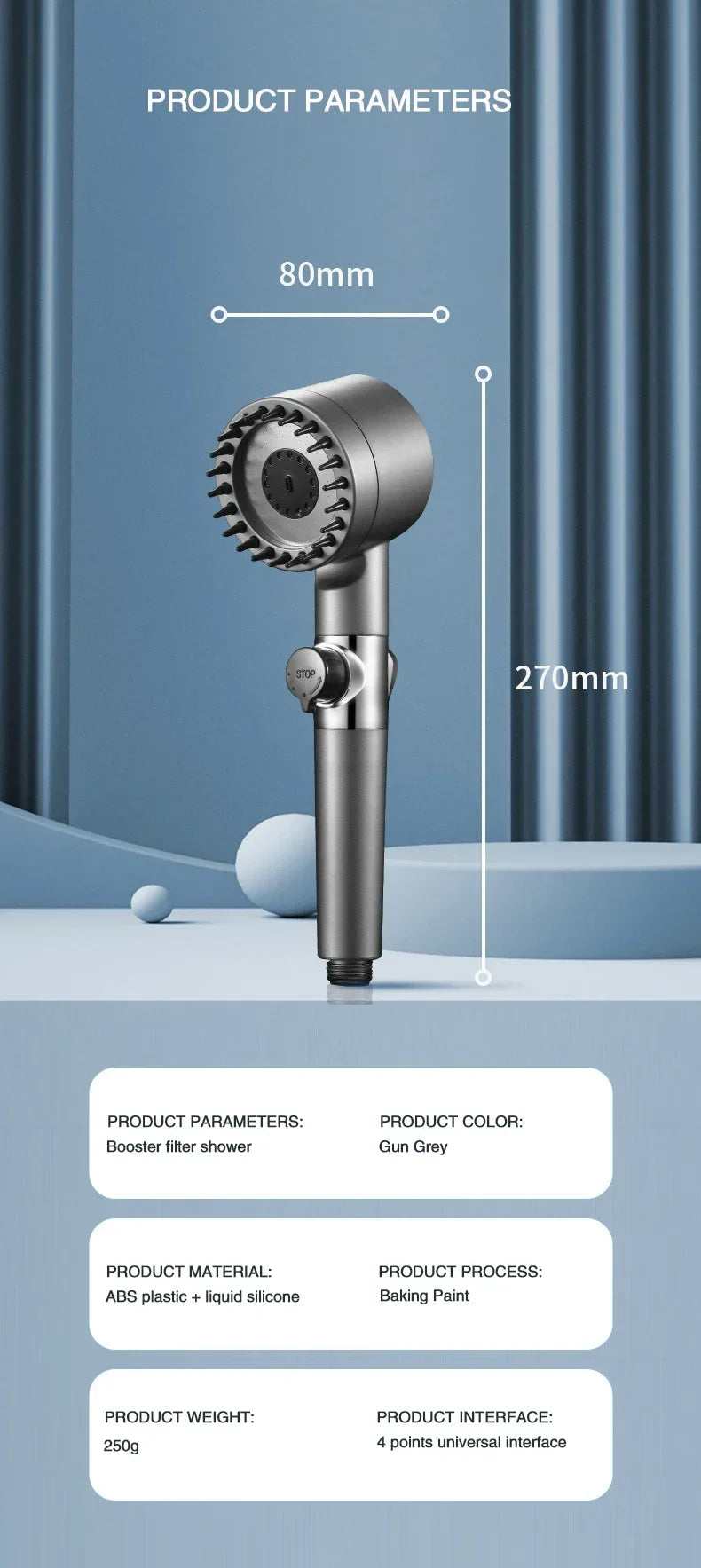 High Pressurized Filter Shower Head 3-mode Adjustable Spray with Massage Brush Rain Faucet Bathroom Accessories - ALPENZO
