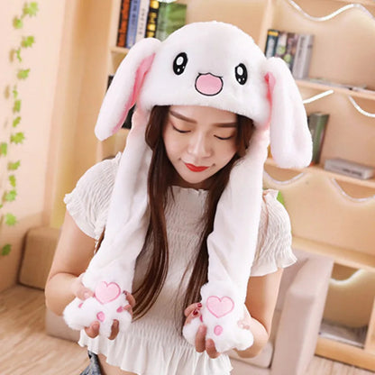 Cartoon Bunny Ear Move Hat Jumping up Toys Rabbit Girls Animal Plush Costume Cosplay Cap Kids Party for Adult Funny Anime Hat ALPENZO