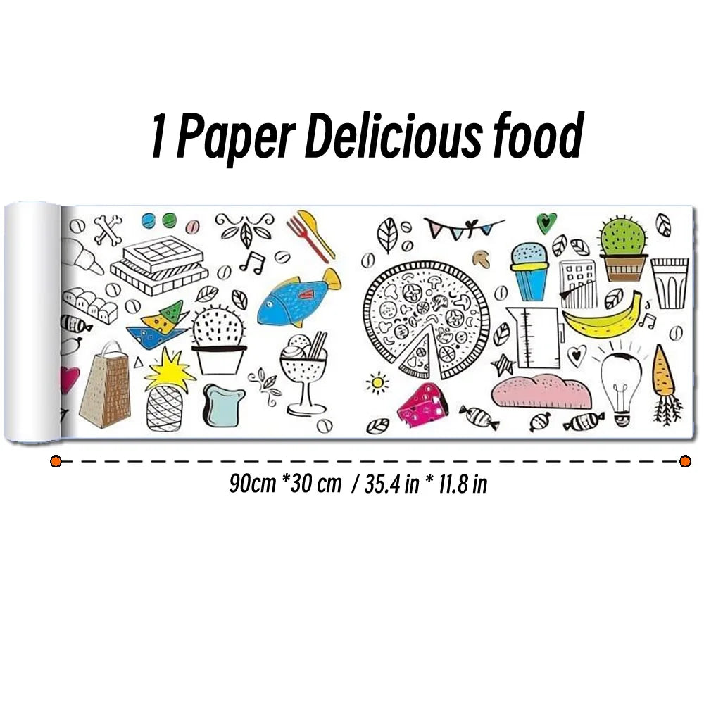 0.9/3M Space Food Animal Canvas Children's Drawing Roll DIY Coloring Paper Roll Color Filling Graffiti Paper-cut Painting School ALPENZO