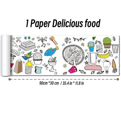 0.9/3M Space Food Animal Canvas Children's Drawing Roll DIY Coloring Paper Roll Color Filling Graffiti Paper-cut Painting School ALPENZO
