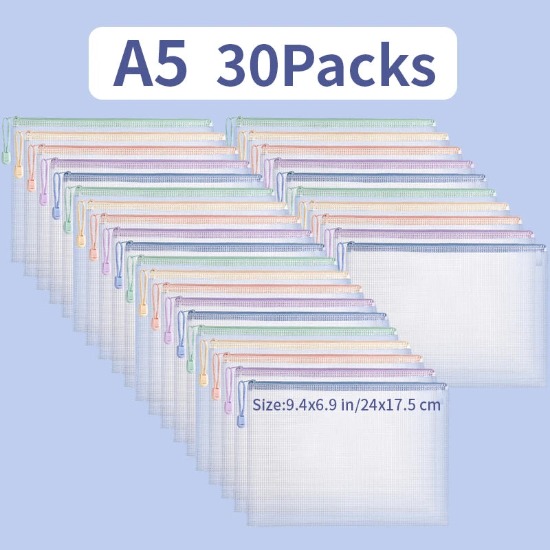 Zipper Mesh Bags A4/A5 Plastic Zipper Bags For Organizing Zipper Mesh Bags Waterproof Clear Travel Bags Office Supplies Document ALPENZO