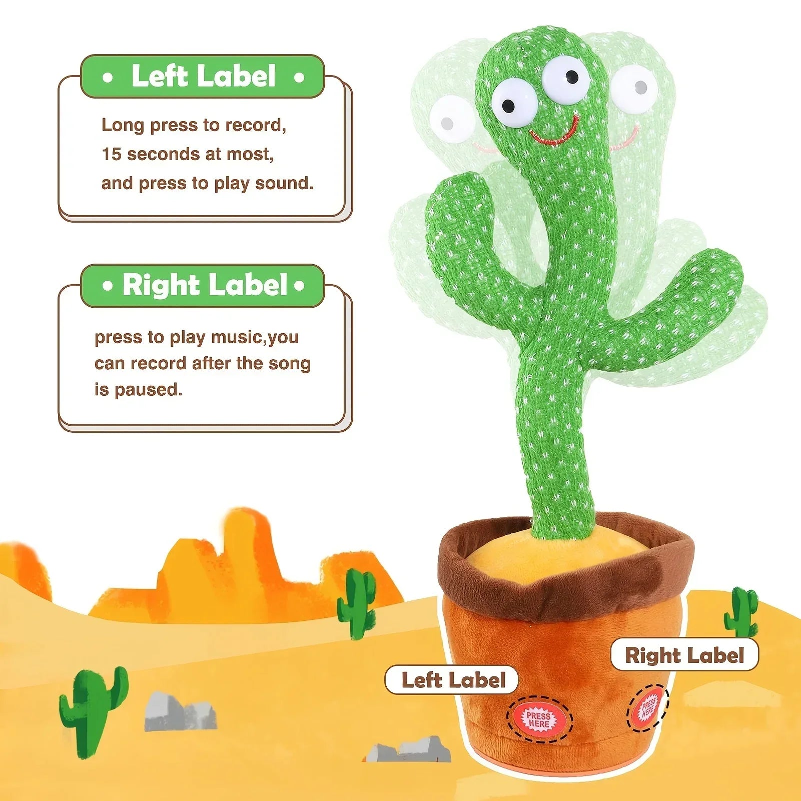 1pc Electronic Plush Toy Home Decoration for Children Xmas Gifts Dancing Talking Cactus Toys for Baby Boys and Girls ALPENZO