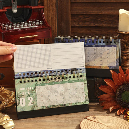 1 pc 2025 Vintage Painting Coil Desk Calendar With Memo Notes Tabletop Flip Schedule Monthly Calendar For Home Office School ALPENZO