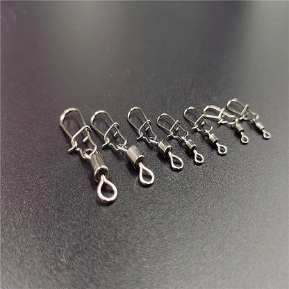 50pcs/lot Fishing Connector  2# 4# 6# 8# 10# Pin Bearing Rolling Swivel Stainless Steel With Snap Fishhook Lure Tackle