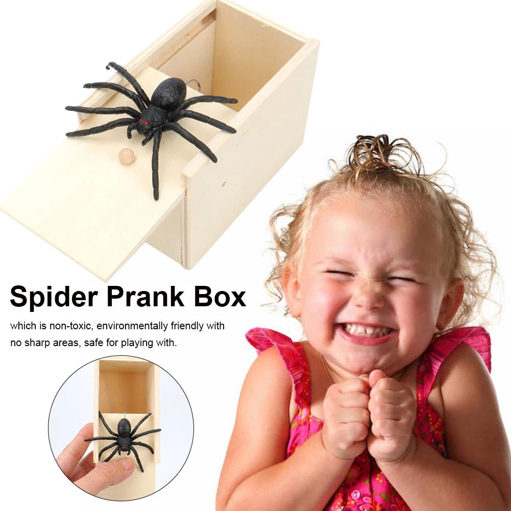 Trick Spider Funny Scare Box Wooden Hidden Box Quality Prank Wooden Scare Box Fun Game Prank Trick Friend Office Toys ALPENZO