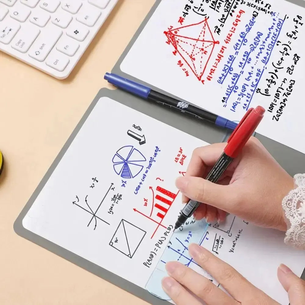 1 Pcs Reusable Whiteboard Notebook Set With Whiteboard Pen Erasing Cloth Leather Memo Pad Weekly Planner Portable Stylish Office ALPENZO