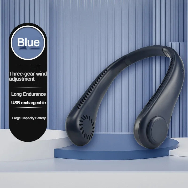 New Mini Neck Fan Portable Bladeless Hanging Neck 1200mAh Rechargeable Air Cooler 3 Speed Mini Summer Sports Fans ALPENZO