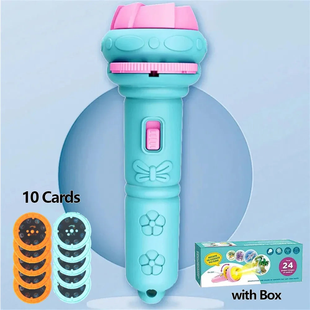 10 Cards Cartoon Projection Flashlight 80 Patterns Creative Children Flashlight Toy Projector Baby Toys Bedtime Story Book Toy ALPENZO