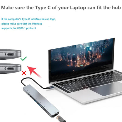 USB C HUB Type C Splitter Thunderbolt 3 Docking Station Laptop Adapter With For Macbook Air M1 iPad Pro - ALPENZO