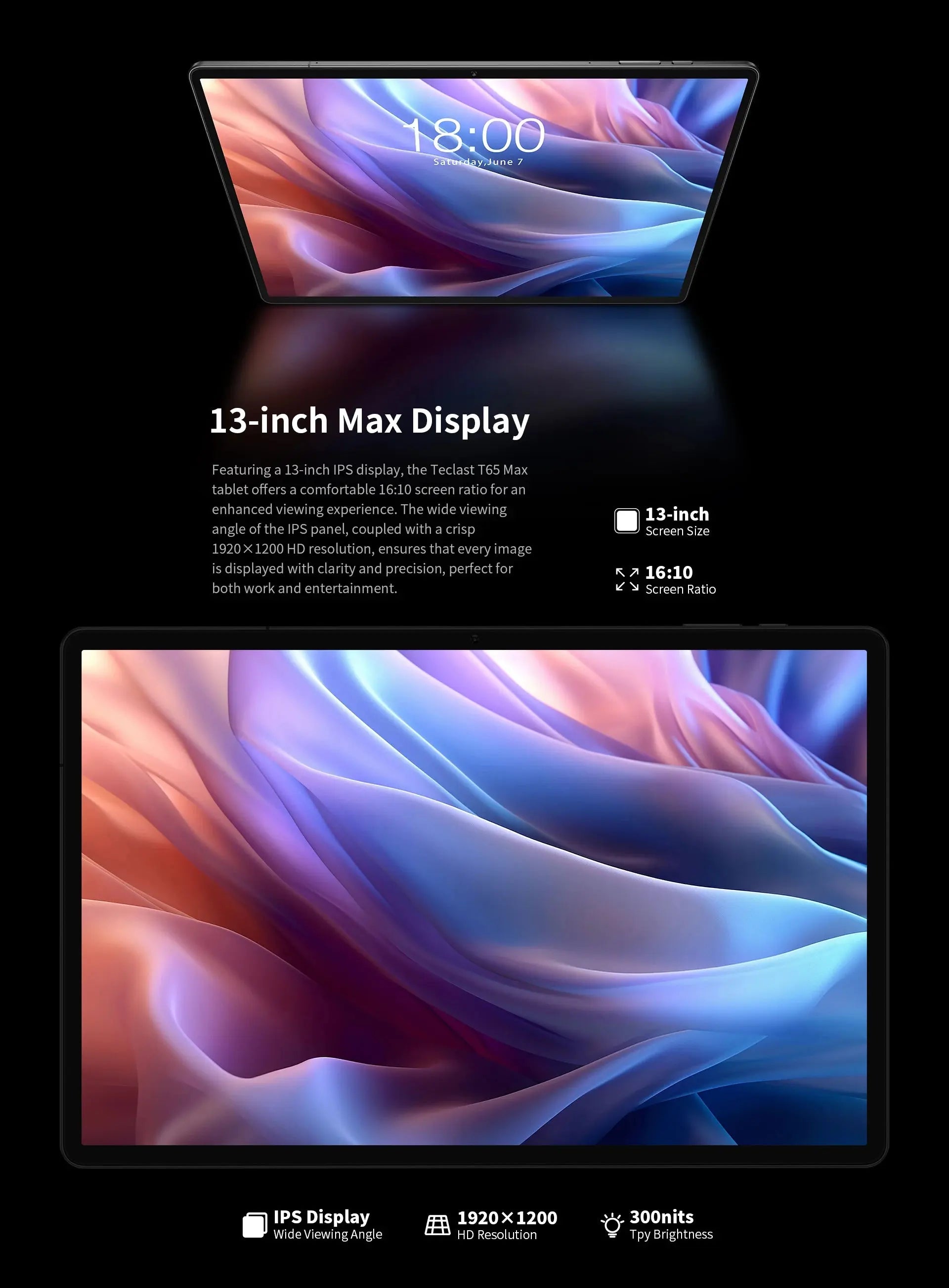 【World Premiere】Teclast T65 Max 13" HD Display Android 14 Tablet MediaTek G99 8GB RAM 256GB ROM 10000mAh Battery Widevine L1 - ALPENZO