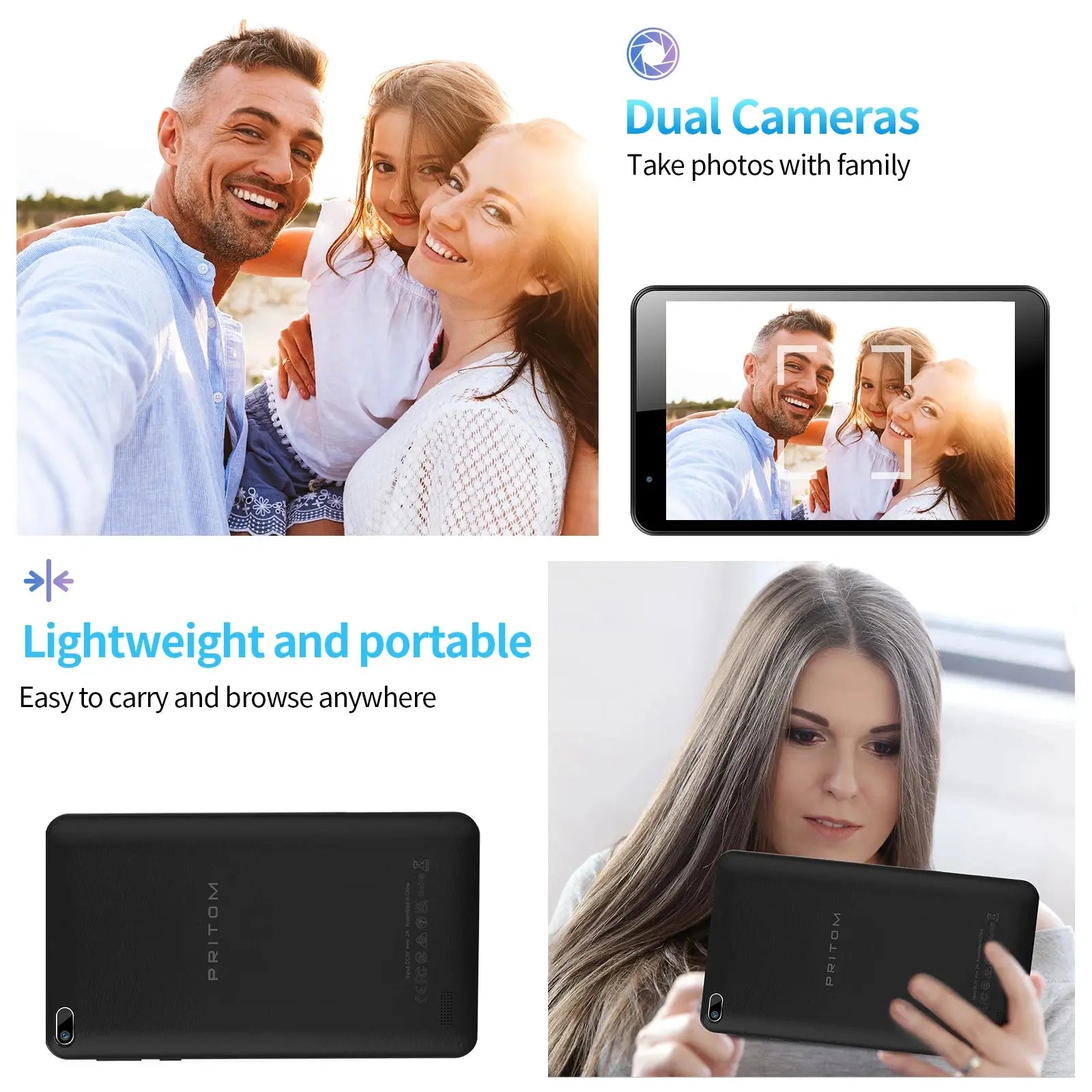 PRITOM 7 Inch Tablet PC 32 GB Android 11 with Quad Core Processor HD IPS Display Dual Camera WiFi with PU Protective Case - ALPENZO
