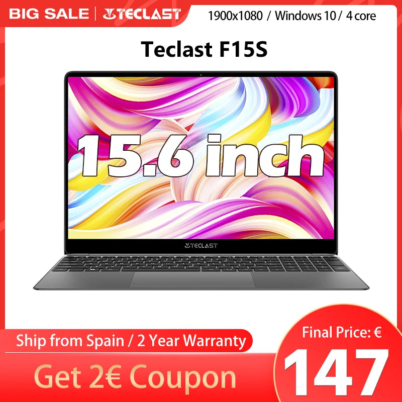 Teclast F15S laptop, 15,6 inch, 6GB/8GB RAM, 128GB ROM, Celeron J3455/N4020/N3350, Windows 10 OS, 1920x1080 IPS, UHD 500 GPU, Du - ALPENZO