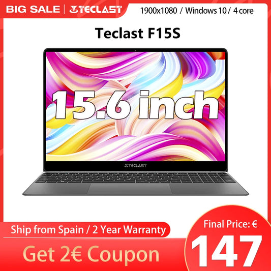 Teclast F15S laptop, 15,6 inch, 6GB/8GB RAM, 128GB ROM, Celeron J3455/N4020/N3350, Windows 10 OS, 1920x1080 IPS, UHD 500 GPU, Du - ALPENZO