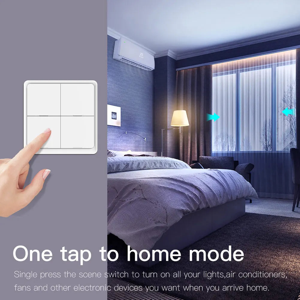 MOES 4 Gang Tuya ZigBee Wireless 12 Scene Switch Push Button Controller Battery Powered Automation Scenario for Tuya Devices - ALPENZO