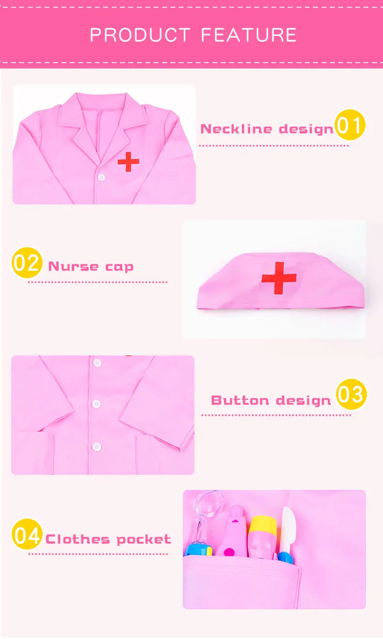Doctor's clothes, long-sleeved nurse's children's performance clothes, family toys ALPENZO
