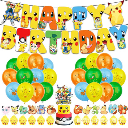 Cartoon Pikachu Theme Birthday Party Disposable Tableware Set Balloons Decorations Photo Props Background Pokemon Party Supplies ALPENZO
