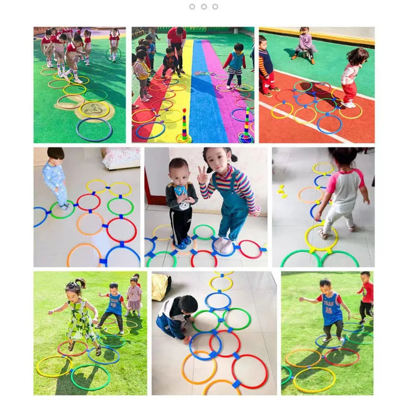 Outdoor Kids Funny Physical Training Sport Toys Lattice Jump Ring Set Game with 10 Hoops 10 Connectors for Park Play Boys Girls ALPENZO