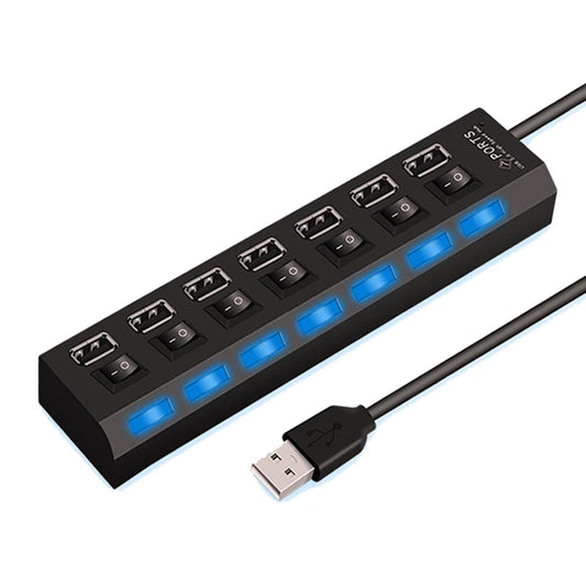 High Speed 4/7 Ports USB HUB 2.0 Adapter Expander Multi USB Splitter Multiple Extender with LED Lamp Switch for PC Laptop - ALPENZO