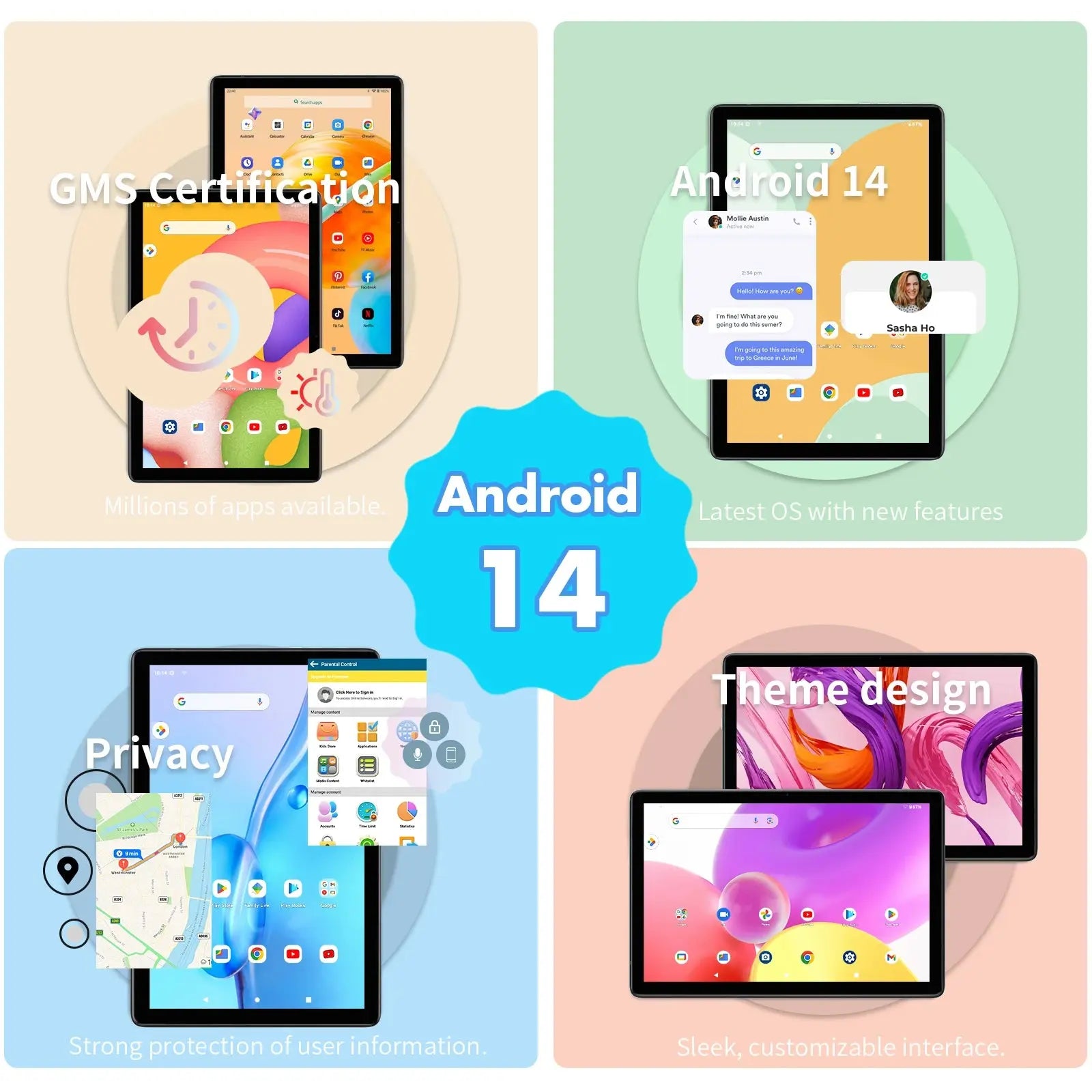 PRITOM TAB11 Android 14 Tablet 10 Inch, 8GB(4+4 Expand) RAM + 128GB ROM, Octa Core, 5G WiFi, with Keyboard, Mouse, Case - ALPENZO