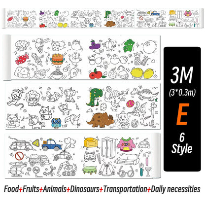 0.9/3M Space Food Animal Canvas Children's Drawing Roll DIY Coloring Paper Roll Color Filling Graffiti Paper-cut Painting School ALPENZO