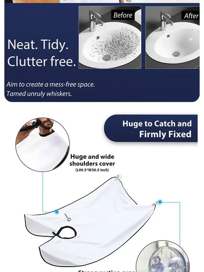 Shaving Apron for Men, Beard Catcher Cape, Hair Trimming Bib for Shaver & Barber, Easy Clean Face & Beard Hair Catcher