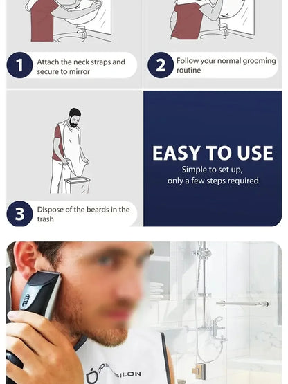 Shaving Apron for Men, Beard Catcher Cape, Hair Trimming Bib for Shaver & Barber, Easy Clean Face & Beard Hair Catcher