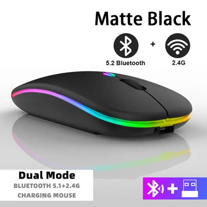 Tablet Phone Computer Bluetooth Wireless Mouse Rechargeable RGB Backlight Mice for iPad PC Laptop Tablet Phone 2.4GHz USB Mouse - ALPENZO