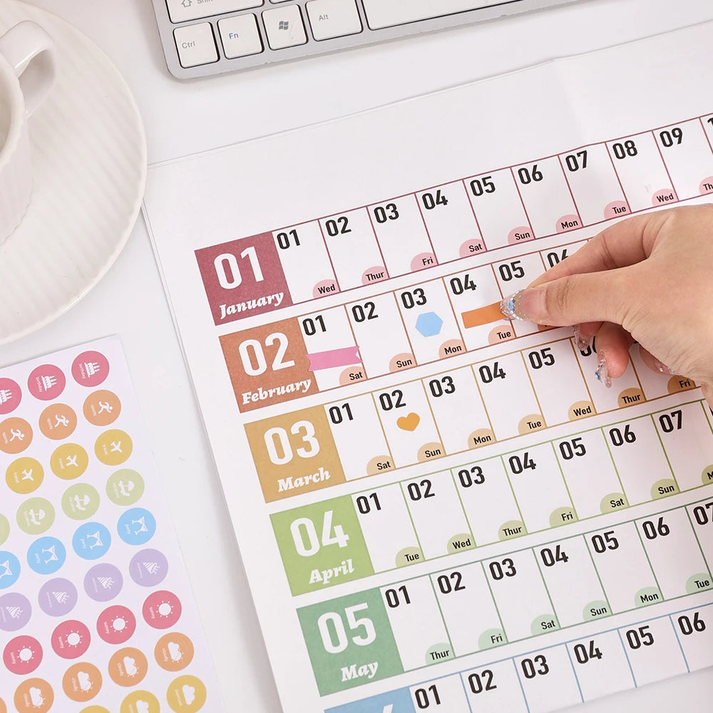 1 pc 2025 Colorful Large Size Paper Wall Calendar With Stickers And Tapes 365 Days Calendar Of The Year Planner Memo Schedules ALPENZO