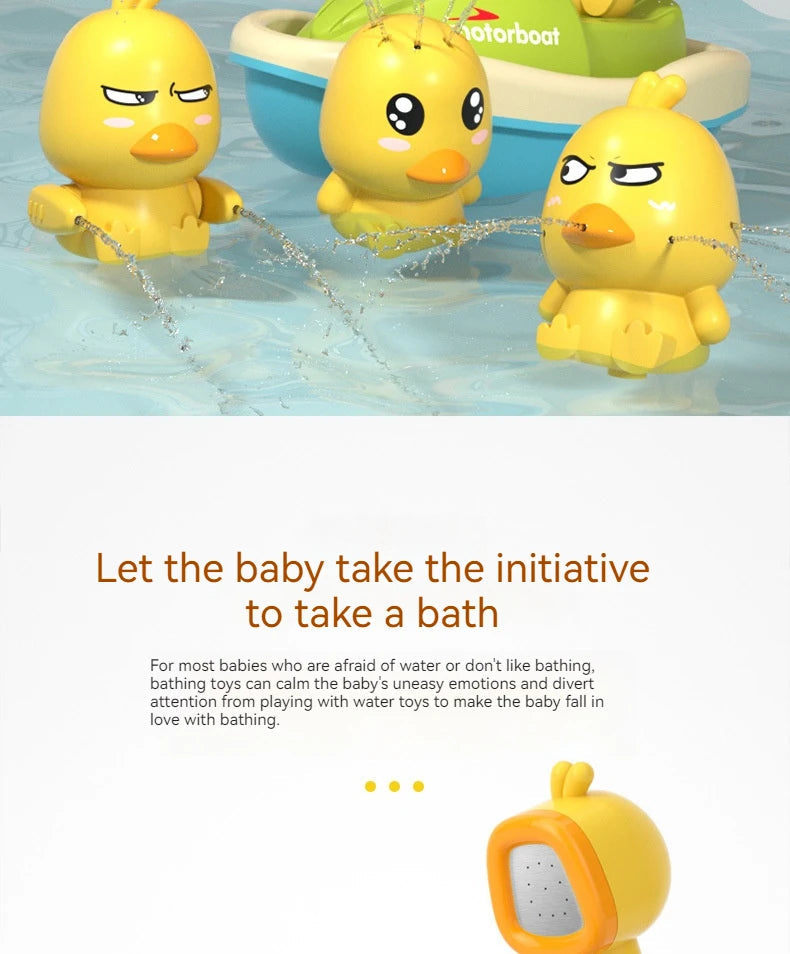 Cute Duck Bathtub Boat Toy with 3 Emotional Ducks Automatic Water Spray Toys for Toddlers, Sensory Interactive Baby Shower Gift ALPENZO