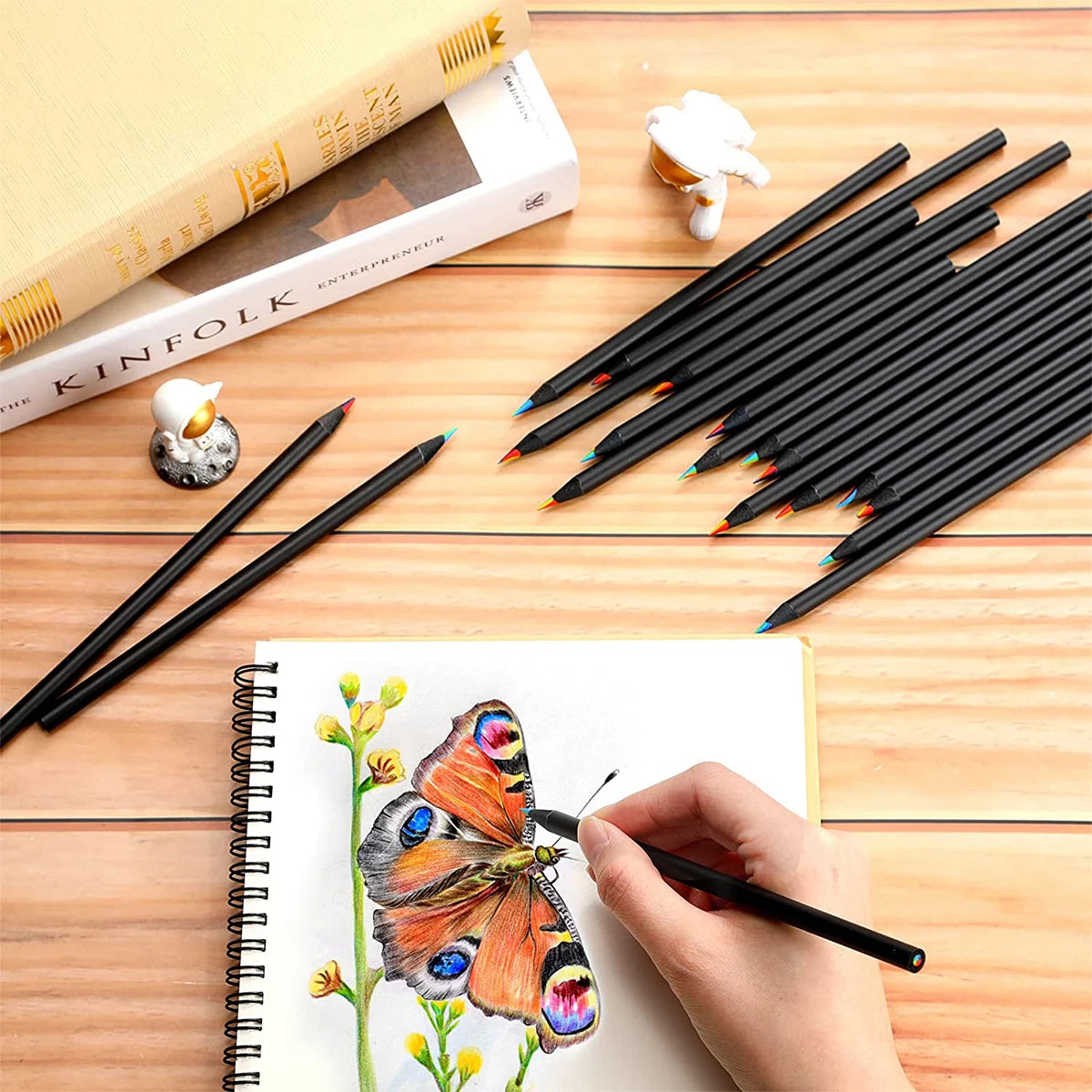 10 Pcs Colored Black Wood Pencils, 7 in 1 Rainbow Drawing Pencil. for Sketching, Doodling, Coloring, Painting ALPENZO