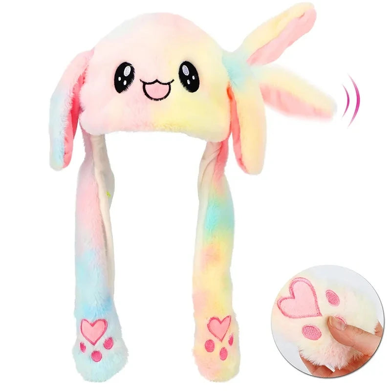 Cartoon Bunny Ear Move Hat Jumping up Toys Rabbit Girls Animal Plush Costume Cosplay Cap Kids Party for Adult Funny Anime Hat ALPENZO