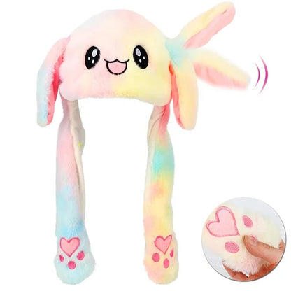 Cartoon Bunny Ear Move Hat Jumping up Toys Rabbit Girls Animal Plush Costume Cosplay Cap Kids Party for Adult Funny Anime Hat ALPENZO