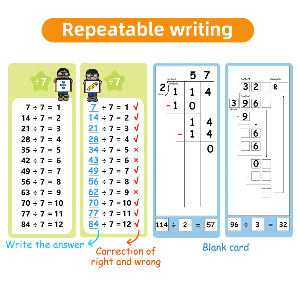 1-12 Maths Table Cards Self Check Math Learning Tool Montessori Mathematical Teaching Aids Add&Subtract or Multiply&Divide Set ALPENZO