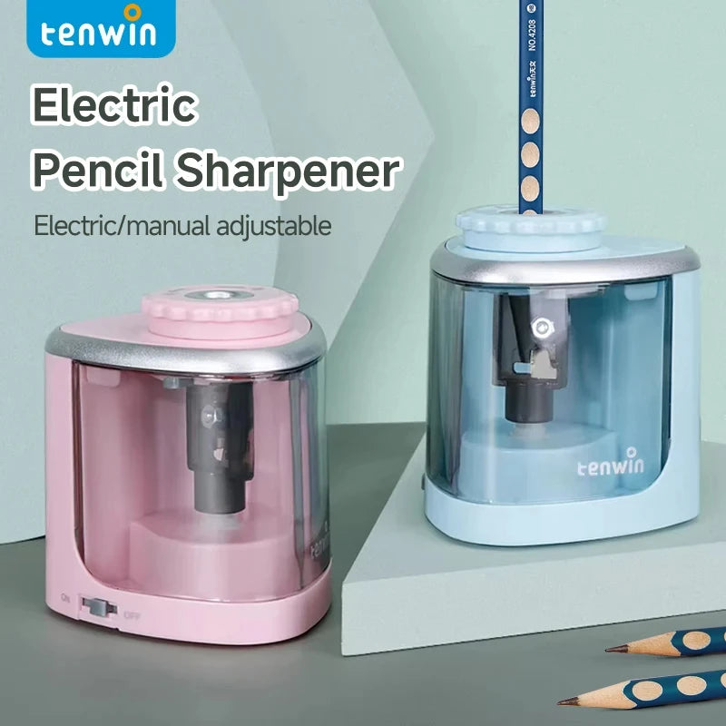 Tenwin Electric/Manual 2 in 1 Pencil Portable Sharpener Safe Student Helical Steel Blade Kids Adults Auto Pencil Sharpener 8005 ALPENZO