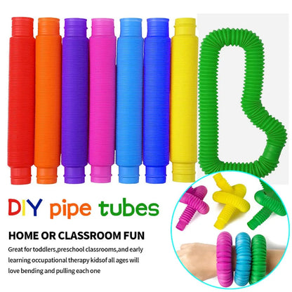 8PCS Colorful Telescopic Tube Pop Tube Stretching Tube Corrugated Tube Children Adult Stress Relief Toy Educational Folding Toys ALPENZO