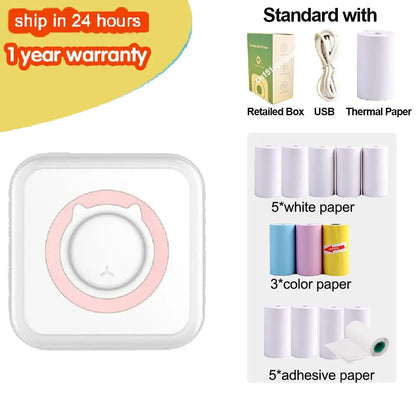 KGG Mini Portable Thermal Printer Paper Photo Pocket Thermal Printer Printing Wireless BT Connect Printers 200dpi Photo Lable - ALPENZO