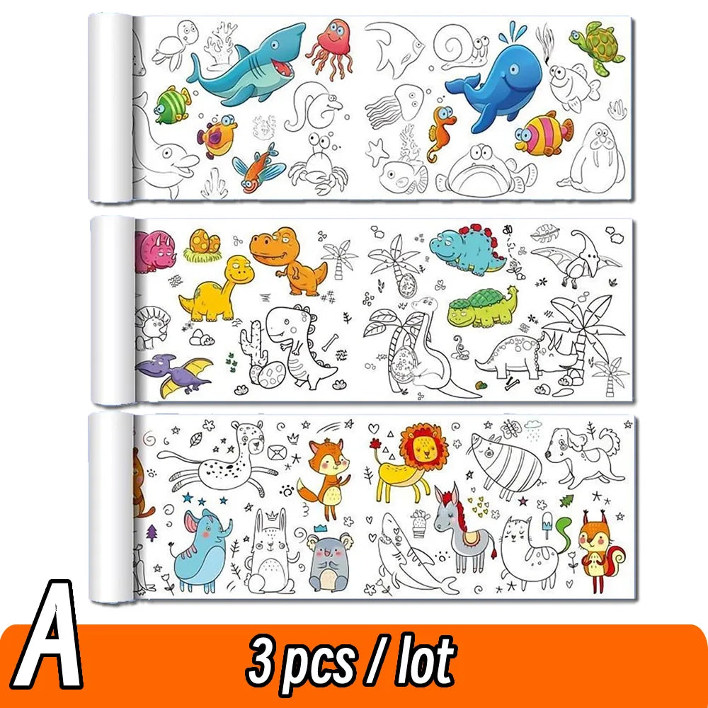 0.9/3M Space Food Animal Canvas Children's Drawing Roll DIY Coloring Paper Roll Color Filling Graffiti Paper-cut Painting School ALPENZO